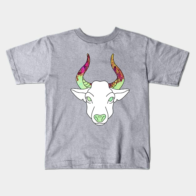 Trippy Psychedelic Ox Glitchcore Glitch Art Kids T-Shirt by raspberry-tea